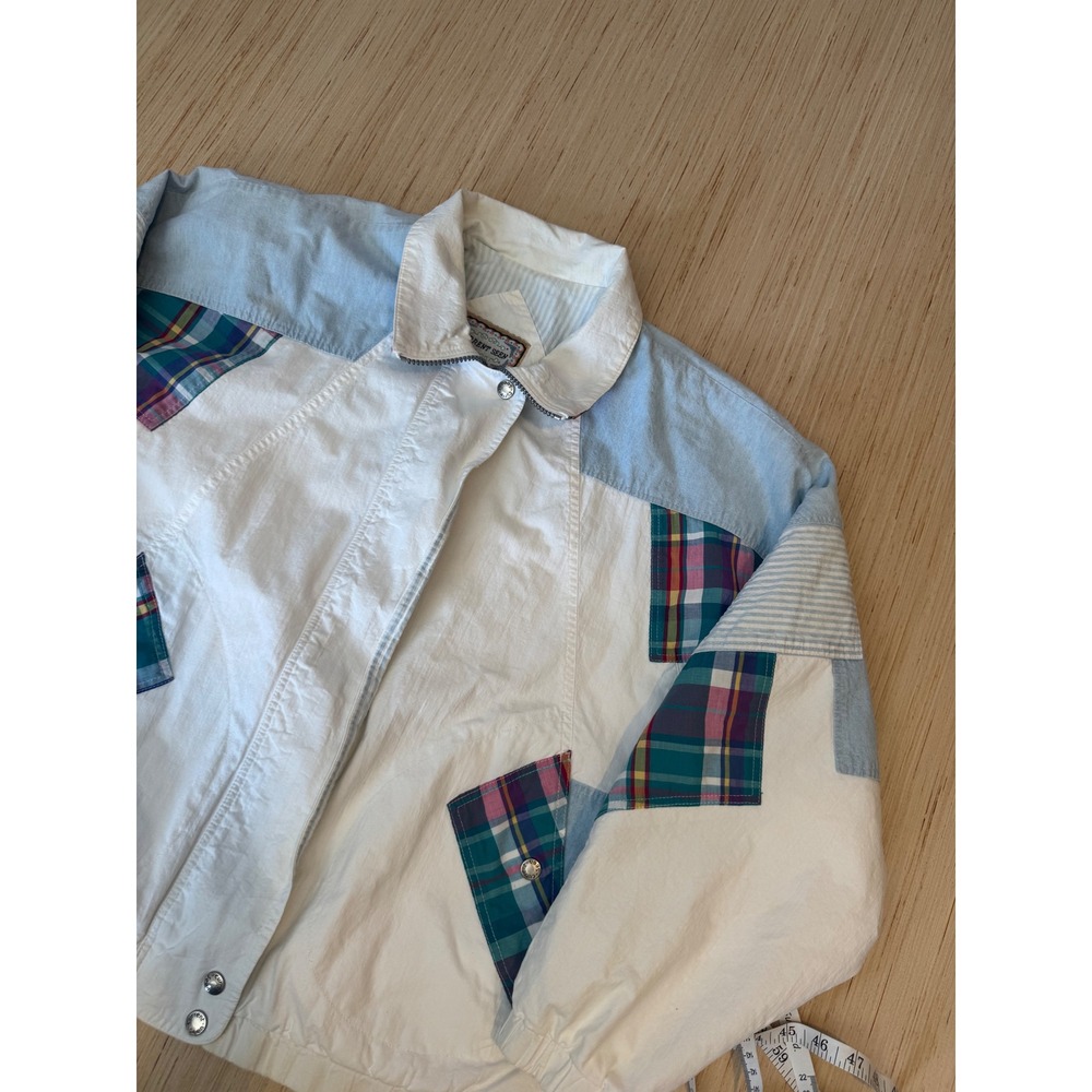 Current Seen Vintage Mixed Plaid Patchwork Jacket White Medium broke zipper 41